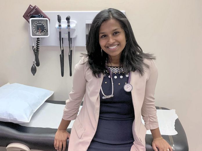 A think tank of Peterborough family doctors is hoping to help solve some of the issues related to recruiting and retaining physicians. The group was formed by Dr. Madura Sundareswaran, a family physician who opened her practice in Peterborough in 2019 and founded the Peterborough Newcomer Health Clinic in 2023. She lives in Peterborough with her husband, Dr. Mathew Moore, who is also a family doctor. In March 2024, Dr. Sundareswaran received an award from the College of Physicians and Surgeons of Ontario that honours outstanding Ontario doctors. (Photo courtesy of Peterborough Newcomer Health Clinic)