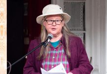 Peterborough poet PJ Thomas, pictured during a reading in October 2023, will be launching her latest book "Drifting" at The Only Cafe in downtown Peterborough on September 24, 2024. (Photo: Andy Carroll)