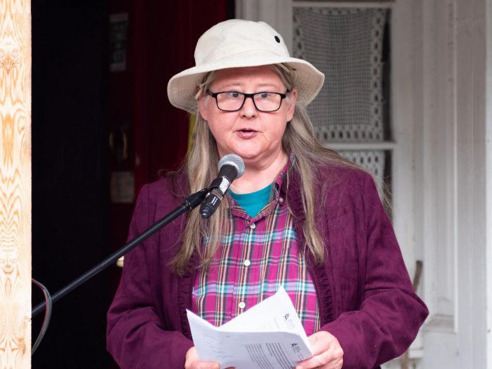 Peterborough poet PJ Thomas, pictured during a reading in October 2023, will be launching her latest book "Drifting" at The Only Cafe in downtown Peterborough on September 24, 2024. (Photo: Andy Carroll)