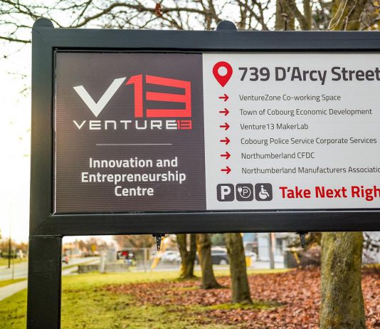 Venture13, Northumberland County's Innovation and Entrepreneurship Centre, was launched in 2018. Facilities include the VentureZone Co-working Space, the Venture13 MakeLab, as well as the offices of anchor organizations making up the V13 Board of Partners. (Photo: Venture13 / Facebook)