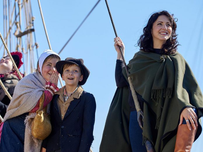 A promotional photo from 4th Line Theatre for "Wild Irish Geese" written by and starring Peterborough's Megan Murphy (right) and directed by Kim Blackwell. The play, which tells the story of the impoverished Irish settlers who came to Peterborough in 1825 under an emigration plan administered by Upper Canada politician Peter Robinson, makes its world premiere at the Winslow Farm in Millbrook from July 29 to August 30, 2025. Earlier in July, 4th Line will also present the world premiere of "The Housekeeper" by Ian McLachlan and Robert Winslow, which is the fourth in a series of plays by McLachlan and Winslow about the Barnardo children. (Photo: Wayne Eardley / Brookside Studio)