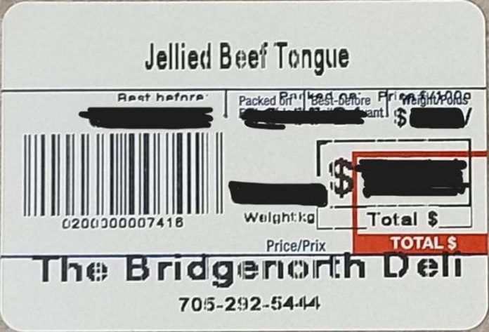 The label of a recalled  beef tongue jelly product sold at the Bridgenorth Deli. (Photo: Health Canada) 