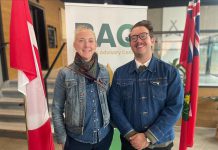 Sam Sayer and Owen Walsh, who run the Love you, Mean it restaurant in downtown Peterborough, are two of the 24 local entrepreneurs operating 21 businesses that are participating in Community Futures Peterborough's first intake of the provincially funded Starter Company Plus program. The not-for-profit organization, which is the new home of the Business Advisory Centre previously delivered by Peterborough & the Kawarthas Economic Development, announced the participants at a media event in the lobby of the Venture North building in downtown Peterborough on October 25, 2024. (Photo courtesy of Community Futures Peterborough)