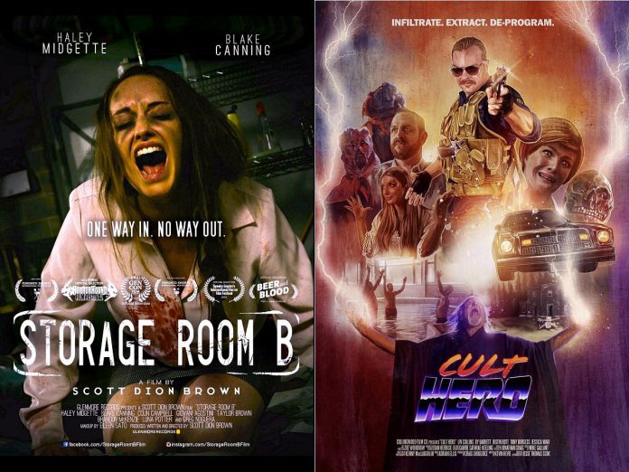 Film Access Northumberland will be screening two Canadian horror films (the short film "Storage Room B" and the feature film "Cult Hero") during Reel Creatures at The Claymore Pub & Table in Cobourg on October 26, 2024. (Posters courtesy of Film Access Northumberland)