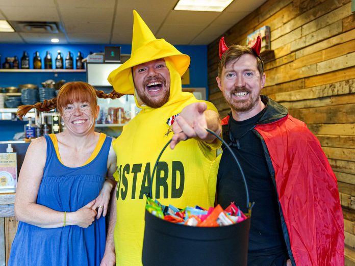 Boardwalk Board Game Lounge on George Street welcoming trick-or-treaters and late-night shoppers to the second annual "Halloween in the Booro" event in 2023. Boardwalk Board Game Lounge is one of nearly 30 downtown Peterborough businesses that will be participating in the 2024 event from 5 to 8 p.m. on Saturday, October 26, organized by the Peterborough Downtown Business Improvement Area (DBIA). (Photo courtesy of Peterborough DBIA)