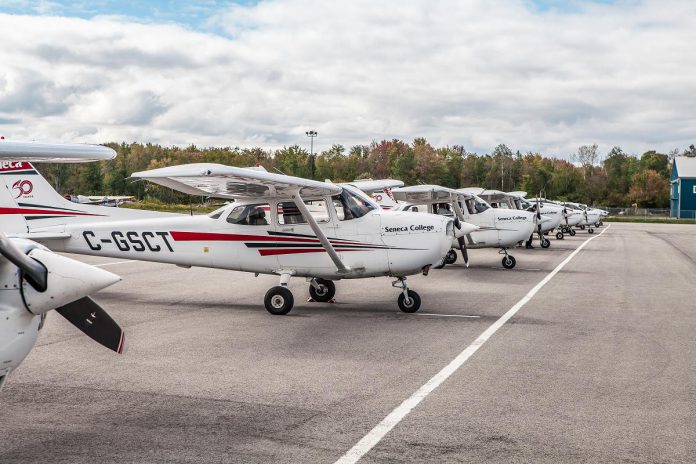 Seneca Polytechnic's Peterborough campus is located at the Peterborough Airport, with the college's four-year Bachelor of Aviation Technology program offering a pathway to a range of positions in the aviation sector. The program is one of many world-class training opportunities found in Peterborough and the Kawartha's thriving aerospace sector. (Photo: Justen Soule)