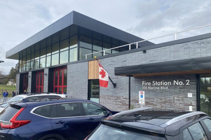 The City of Peterborough celebrated the official opening of its new Fire Station No. 2 in the city's north end with an open house on October 31, 2024. Located at 100 Marina Boulevard, the station is the city's first facility to be certified as a net-zero carbon and net-zero energy building, using passive solar design and renewable energy sources to achieve its net-zero goals. (Photo: Paul Rellinger / kawarthaNOW)