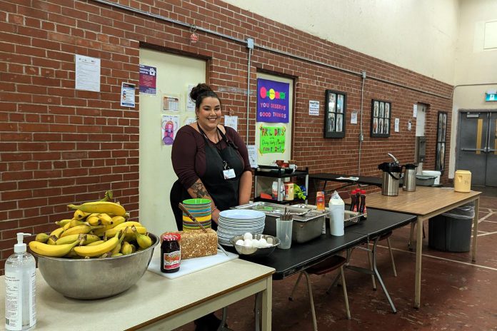 Kristal Jones-Craighead, a social worker with the Elizabeth Fry Society of Peterborough, is coordinator of the morning drop-in program at Trinity Centre in Peterborough. The weekday program is where people of all walks of life can gather, enjoy a light breakfast or cup of coffee, access a community clothing cupboard, washrooms and showers, and harm reduction supplies, and connect with housing outreach workers and participate in community programs. (Photo courtesy of Kristal Jones-Craighead)