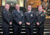 Four paramedics from Kawartha Lakes Paramedic Service were among 73 Ontario paramedics who received first, second, and third bars if the Governor General of Canada's Emergency Medical Services Exemplary Service Medal on November 20, 2024. From left to right: primary care paramedic Kevin Sheahan, advanced care paramedic Charles Phillips, advanced care and community paramedic Chris Barrow, and deputy chief and advanced care paramedic Stephen Lucas each received their second bar for 30 years of service. (Photo courtesy of City of Kawartha Lakes)