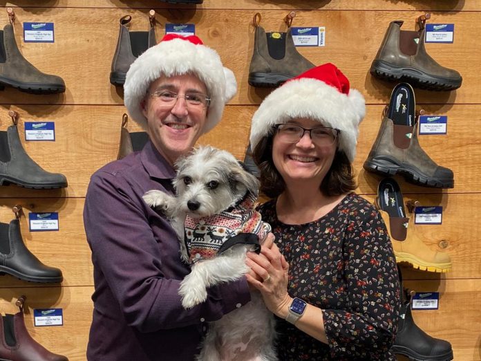 Pictured with their shop dog Luna, Tony and Kelli Grady are the owners of Grady's Feet Essentials at 231 King Street in downtown Peterborough. Both in store and online, Grady's offers a range of top footwear products for your Christmas gift-giving needs, including cozy slippers, comfortable boots including a huge selection from Blundstone, the new Skechers line of comfort shoes, compression socks, and much more. (Photo courtesy of Grady's Feet Essentials)