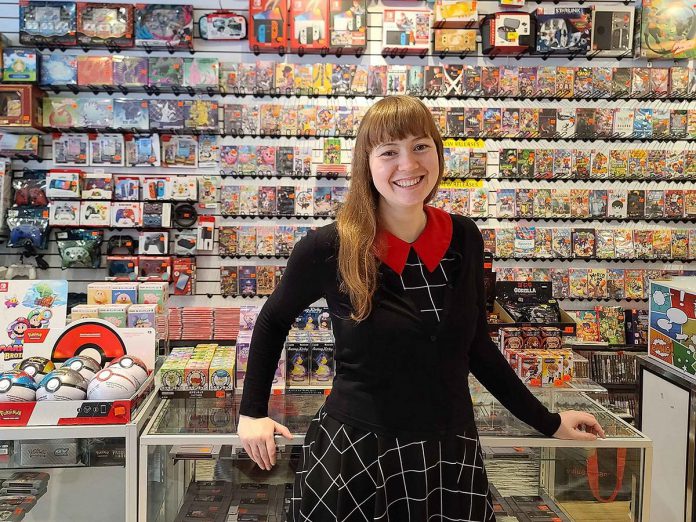 Holly Butler is the manager of Iceman Video Games in downtown Peterborough, the second location of the business originally founded by her parents in 1992 in Mississauga. Along with new and used video games, the family-owned independent business also sells figures, comic books, and more. (Photo courtesy of Iceman Video Games)