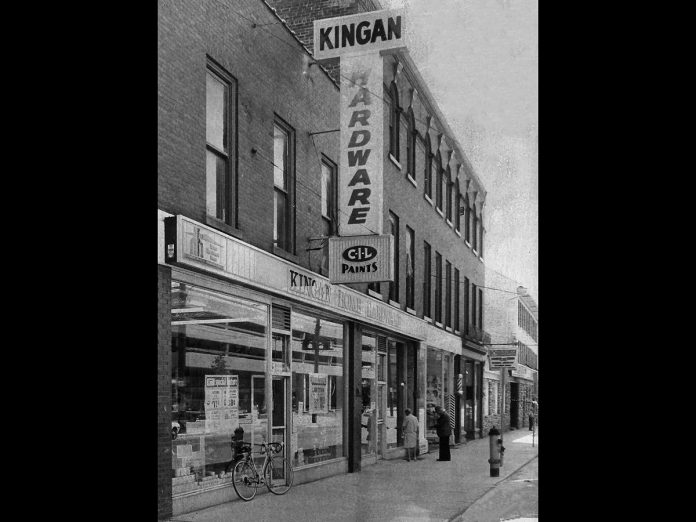 Kingan Home Hardware at 167 Simcoe Street in Peterborough in 1976, when it was still known as Kingan Hardware. The hardware store was originally founded in 1850 by Robert Kingan before being passed down in his family, and was purchased by Kirk Merrett in 1974. Today, shopping at Kingan Home Hardware in downtown Peterborough continues to offers the same charm and nostalgia of the original store, while services have grown to include paint matching, knife sharpening, laminating, and more. (Photo courtesy of Trent Valley Archives)