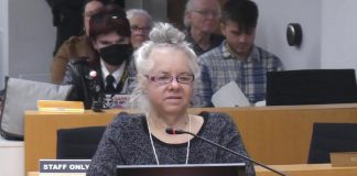 Su Ditta, executive director of the not-for-profit arts organization Electric City Culture Council (EC3), addressed Peterborough city council on November 12, 2024 as one of many delegations objecting to a proposed 25 per cent cut to 75 arts and social services organizations in the city's draft 2025 budget. A week later, only hours after voting to reverse those cuts, council voted to defund EC3 in 2025. (kawarthaNOW screenshot of City of Peterborough video)