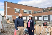 Peterborough Regional Health Centre (PRHC) construction co-ordinator Shawn Durand and PRHC Foundation President and CEO Lesley Heighway at the new courtyard for the Psychiatric Intensive Care Unit currently under construction. The courtyard is the latest project to be funded through the PRHC Foundation's Campaign for PRHC. In celebration of National Philanthropy Day on November 15, 2024, the PRHC Foundation announced it has reached 82 per cent of its $60-million campaign goal, the investment of which can already be seen throughout the regional hospital. (Photo courtesy of PRHC Foundation)