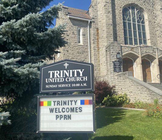 A collaboration between the City of Peterborough, One City Peterborough, the United Way Peterborough and District, and the Peterborough Poverty Reduction Network (PPRN), the Trinity Community Centre opened in November 2023 and provides services for people who are marginalized, unsheltered, or both, offering a daytime drop-in program with meals as well as an overnight program. (Photo: Paul Rellinger / kawarthaNOW)