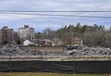 A view of Bonnerworth Park in Peterborough on November 25, 2024 following a month of initial construction work to prepare the now-closed park for the City of Peterborough's $4.1-million redevelopment project. (Photo: Jeannine Taylor / kawarthaNOW)