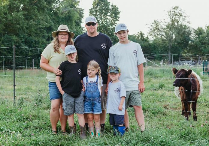 Duff Acres co-owners Ashley Foreman and Chris Duff with their children William, James, Evelyn, and Charles. The Keene farm family has once again teamed up with local businesses to create a gift bundle during the 2025 holiday season for a local family in need. (Photo courtesy of Duff Acres)