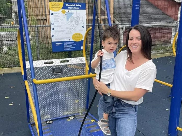 After learning she would have to drive more than 60 kilometres to find an accessible playground for her young son Jude, who has cerebral palsy, Julie Grant put together a database of more than 300 accessible playgrounds across Ontario. Later, in partnership with the Ennismore Optimists Club, she began the Ennismore Inclusive Playground Project with a fundraising goal of $250,000 to build a barrier-free playground for children of all abilities at Ennismore Waterfront Park. (Photo courtesy of Julie Grant)