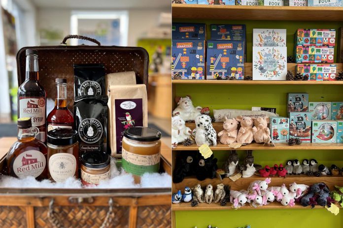 The GreenUP Store offers many environmentally friendly and locally sourced items for your holiday shopping, including food items such as Swift Acres honey, Red Mil maple syrup, and Old Rail Coffee, and puppets, puzzles, and more from Fire the Imagination. (Photos: Eileen Kimmett / GreenUP)