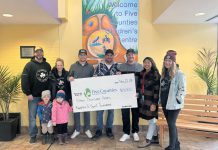 The organizers of the annual Kawartha Tri-Sport Tournament presented a donation of $15,000 to Five Counties Children's Centre on November 22, 2024, as part of the $72,000 raised during the ninth annual tournament held from September 13 to 16 in Ennismore. (Photo courtesy of Kawartha Tri-Sport Tournament)