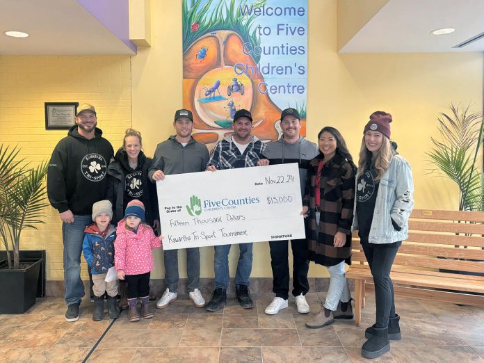 The organizers of the annual Kawartha Tri-Sport Tournament presented a donation of $15,000 to Five Counties Children's Centre on November 22, 2024, as part of the $72,000 raised during the ninth annual tournament held from September 13 to 16 in Ennismore. (Photo courtesy of Kawartha Tri-Sport Tournament)