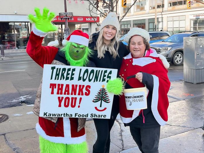 Even The Grinch will be volunteering during 'Loonies on the Street' on December 13, 2024 just outside of Peterborough Square at the corner of George and Simcoe Streets in downtown Peterborough. The 24th annual fundraiser to help keep the shelves stocked at Kawartha Food Share aims to raise at least $100,000 that will help feed over 14,000 people each month in the Peterborough area. (Photo: Kawartha Food Share)