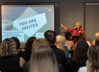 Susan Dunkley, vice chair of the board of Peterborough and Kawarthas Chamber of Commerce, speaks at the launch of the chamber's first annual Luminary Awards, held at Bennett's Furniture and Mattresses in Peterborough on September 18, 2024. Organized by the Chamber with presenting sponsor Sullivan Law Ptbo and presenting media sponsor kawarthaNOW, the awards recognize the contributions and achievements of women in the local business community, whether they are business owners or employees. A new "speed nominate" option makes it easier to nominate a woman for one of the five awards by the nomination deadline of January 17, 2025. (Photo: Heather Doughty Photography)