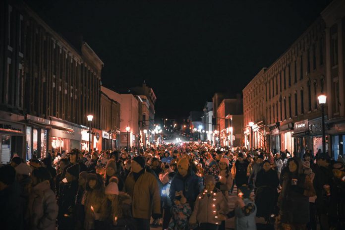 The six-month reconstruction project of Walton Street in downtown Port Hope was completed in time for the Candlelight Walk on November 27, 2024 that launched Port Hope's annual Candlelight Festival, which runs until January 2. (Photo: Lee Higginson / Facebook)