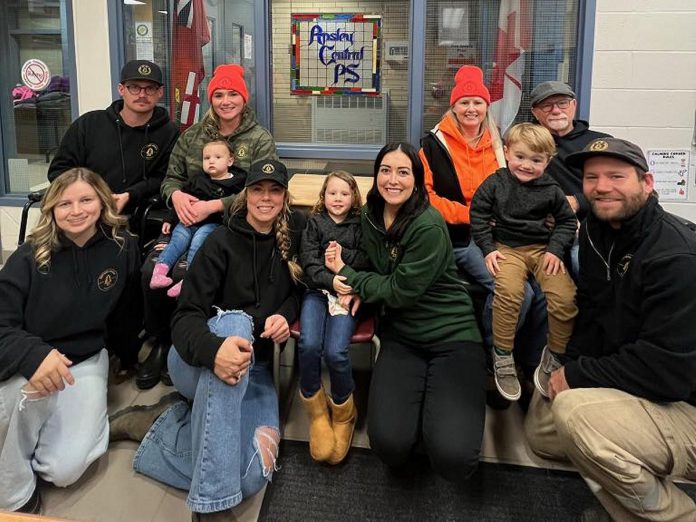 In addition to donating $15,000 to Right to Heal PTBO, Roter's Reach Mental Health Awareness, an organization launched in 2023 by the family of the late Eric Roter, is allocating $5,000 to the family's hometown of Apsley, including in support of mental health services at Apsley Central Public School. Pictured are members of Eric's family at the school. (Photo courtesy of Haley Scriver) 