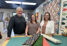 Tim, Jocelyn, and Sheila Shauf at Sheila and Jocelyn's quilt store Quiltiful in Bobcaygeon. The Shauf family is sharing Jocelyn's cancer journey as part of the Ross Memorial Hospital (RMH) Foundation's 2024 "Hopeful Moments" holiday appeal in support of the Lindsay hospital. (Photo courtesy of RMH Foundation)