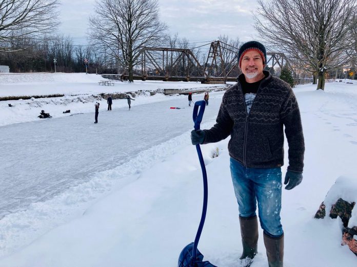 Trevor Hesselink and wife Victoria Yeh both grew up learning to ice skate on canals, making the activity important to their family. With their home backing onto the Trent Canal, they can often be found clearing the snow for themselves and others to have an outdoor skating rink. (Photo: Victoria Yeh)