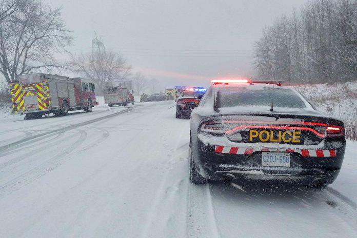 Three people were taken to hospital with non-life-threatening injuries after a multi-vehicle collision on County Road 28 just south of Bewdley on January 16, 2025. A family pet did not survive the collision. (Photo: Northumberland OPP)