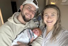 Ryan and Loretta Heise with their baby boy Maverick Raymond Heise, who was born at Peterborough Regional Health Centre (PRHC) at 2:04 a.m. on January 1, 2025. Maverick is the couple's second child. (Photo by Loretta Heise courtesy of PRHC)