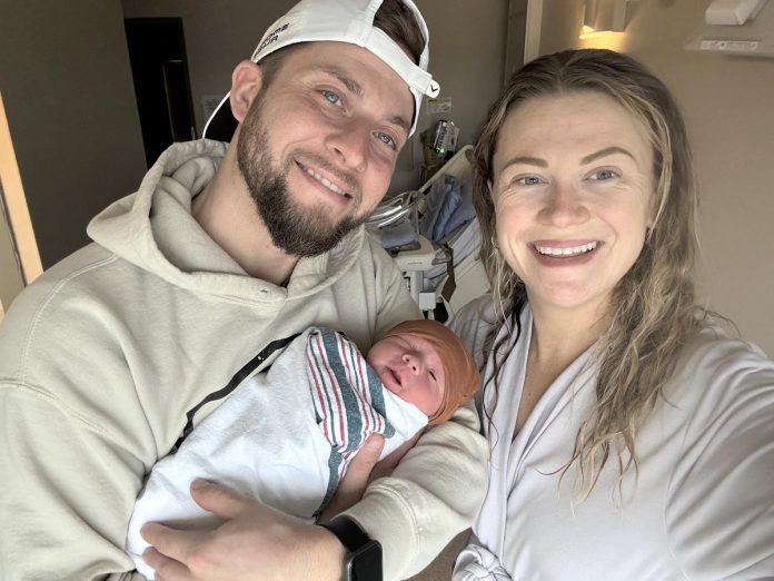 Ryan and Loretta Heise with their baby boy Maverick Raymond Heise, who was born at Peterborough Regional Health Centre (PRHC) at 2:04 a.m. on January 1, 2025. Maverick is the couple's second child. (Photo by Loretta Heise courtesy of PRHC)