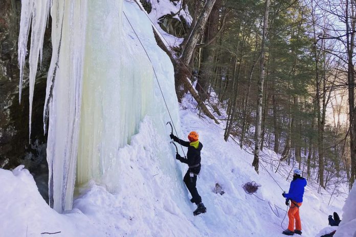 The winter edition of the Hike Haliburton Festival offers a free ice climbing experience in the Haliburton Forest & Wildlife Reserve on February 2, 2025, with Yours Outdoors also offering a paid ice climbing experience. (Photo courtesy of Yours Outdoors)