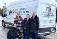 At its meeting on January 28, 2025, Kawartha Lakes city council accepted a staff report recommending that kennel and pound services on behalf of the municipality be awarded once again to the Humane Society of Kawartha Lakes, which had cancelled its service agreement with the municipality in March 2024 due to a strain on the organization. Pictured are society staff earlier in the month with a new van funded by the Lindsay Legacy C.H.E.S.T. Fund. (Photo: Humane Society of Kawartha Lakes)