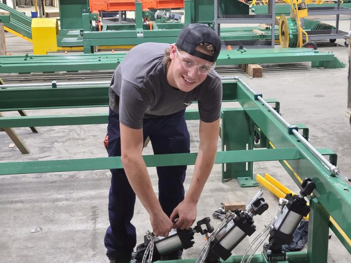 Although Jackson Gougeon was originally interested in pursuing a career as an athletic therapist, he became interested in manufacturing while taking welding and auto shop classes in high school. He began working as a labourer at TS Manufacturing in Lindsay and, realizing how much he enjoyed working with his hands, asked the company for a millwright apprenticeship. (Photo courtesy of Kawartha Manufacturers Association)