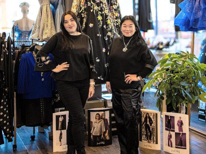 T-Elle Boutique's assistant manager Yuliia Levystka and owner Victoria SL Wang. The Charlotte Street women's fashion shop is one of the downtown Peterborough businesses participating in the "Love Yourself, Love The Boro" event on February 13, 2025, and will be offering promotions and special styling tips. (Photo courtesy Peterborough DBIA)