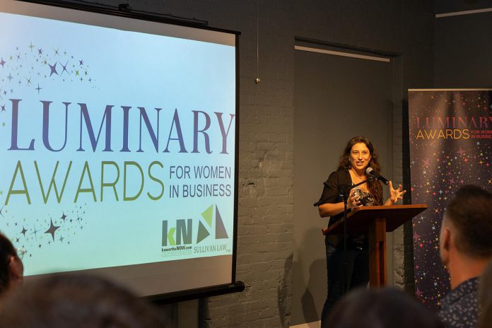 Adeilah Dahlke, president of the Women's Business Network of Peterborough, speaks at the launch of the Luminary Awards on September 18, 2024 at Bennett's Furniture and Mattresses. Nominations for the five categories celebrating women in business based in the City and County of Peterborough close on January 17, 2025. (Photo: Heather Doughty Photography)