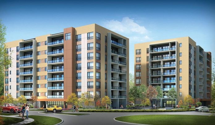 A proposed development of two eight-storey and one six-storey condominium buildings on Northcott Avenue, located in the subdivision currently being constructed off Lily Lake Road in Peterborough, comprising 140 residential units. The City of Peterborough has received $3.75 million in provincial funding to upgrade infrastructure in the Towerhill Road and Fairbairn Street area. (Rendering: One Community Planning)