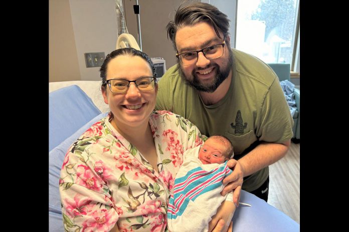 Lydia Schmid and Steve Burbine of Lindsay with Sophie, Ross Memorial Hospital's first baby of 2025, who was born on Friday, January 3. (Photo courtesy of Ross Memorial Hospital)