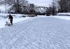 Some community members have been clearing snow from sections of the Trent Canal below the Peterborough Lift Lock so people can skate on the canal. Due to proposed cost-saving measures in the City of Peterborough's 2025 draft budget, city staff have not been maintaining the ice surface this winter. (Photo: Victoria Yeh)