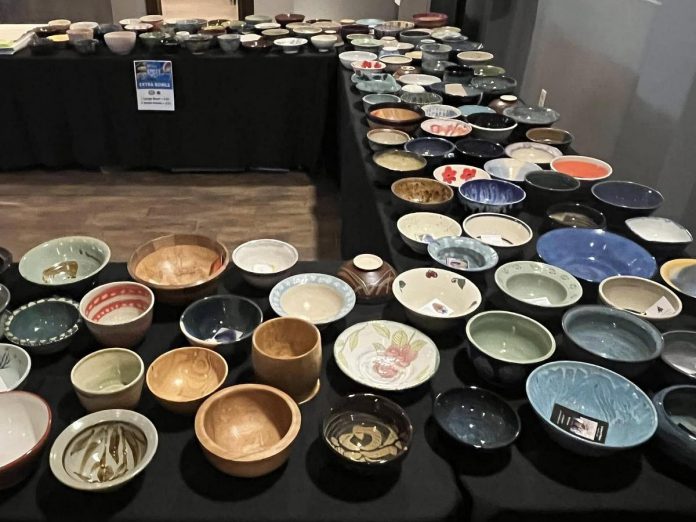 Some of the bowls available at YWCA Peterborough Haliburton's "Empty Bowls" fundraiser in 2024. The 21st annual event, where attendees can select a bowl handcrafted by local artisans and enjoy lunch, returns to The Venue in downtown Peterborough on February 21, 2025, with proceeds support One City Peterborough and Kawartha Food Share. (Photo: YWCA Peterborough Haliburton)