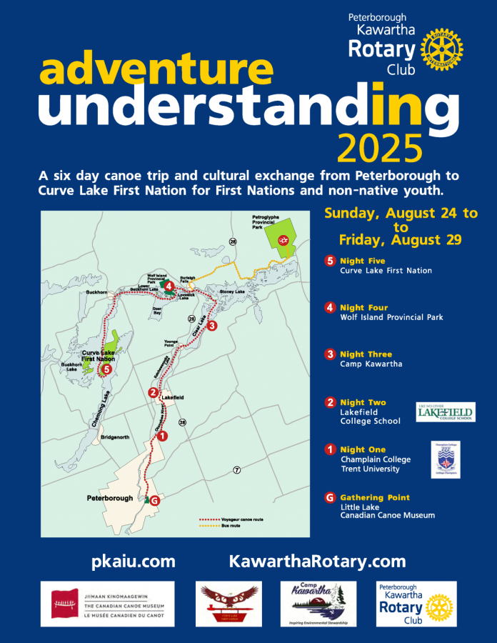 The itinerary for the 2025 "Adventure in Understanding" canoe journey. (Graphic courtesy of Rotary Club of Peterborough Kawartha)