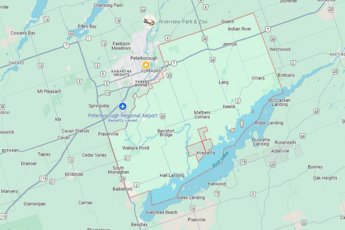 Owned and operated by the City of Peterborough, the Peterborough Airport is located in Cavan-Monaghan Township and is adjacent to Otonabee-South Monaghan Township, whose mayor Joe Taylor has expressed concerns about the impact of a new flight school on township residents. (Graphic: Google Maps)