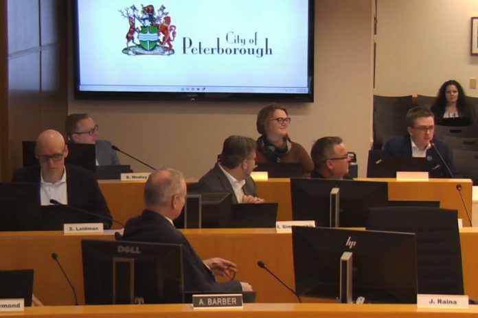 Darryl Julott (back right), the City of Peterborough's new economic development director, introduces himself to city council at the general committee meeting on February 18, 2025. (kawarthaNOW screenshot of City of Peterborough video)