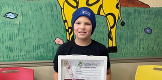 Five Counties Children's Centre staff, volunteers, and children like Kelton and their families are looking forward to attending the Peterborough Petes annual Next Gen Game on February 17, 2025 at the Peterborough Memorial Centre. Kelton's artwork was selected as the winning design to go on hundreds of miniature hockey sticks that will be available at the Family Day matinee game, which is a fundraiser for the regional children's treatment centre. (Photo courtesy of Five Counties)