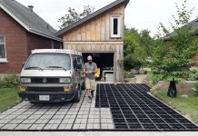 When Peterborough homeowners Andrea Hicks and Haydn McBride needed a solution to runoff issues from their driveway, they chose to use Ecoraster's Bloxx product and had the skills to install it themselves. The open cell grid design decreases fill compaction and keeps channels open for water to soak through. (Photo: Andrea Hicks)