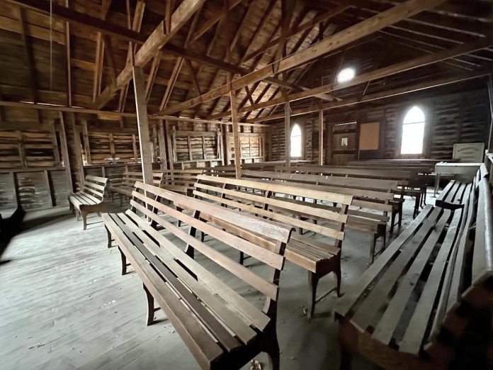 While the overall structure of the Kawartha Park Chapel is in good shape, the necessary interior repairs include replacing rotting floorboards. (Photo courtesy of Hiawatha Chapel Association)