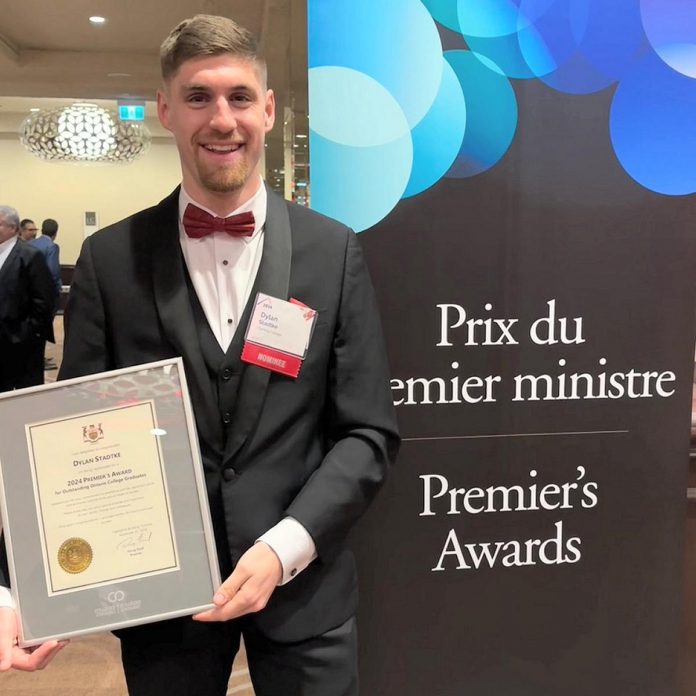 Plumber Dylan Stadtke, who owns Pristine Plumbing with his life and business partner Mallory Cardinal, was nominated by Fleming College in the skilled trades category for a 2024 Premier's Award, which recognizes outstanding college graduates. (Photo courtesy of Pristine Plumbing)